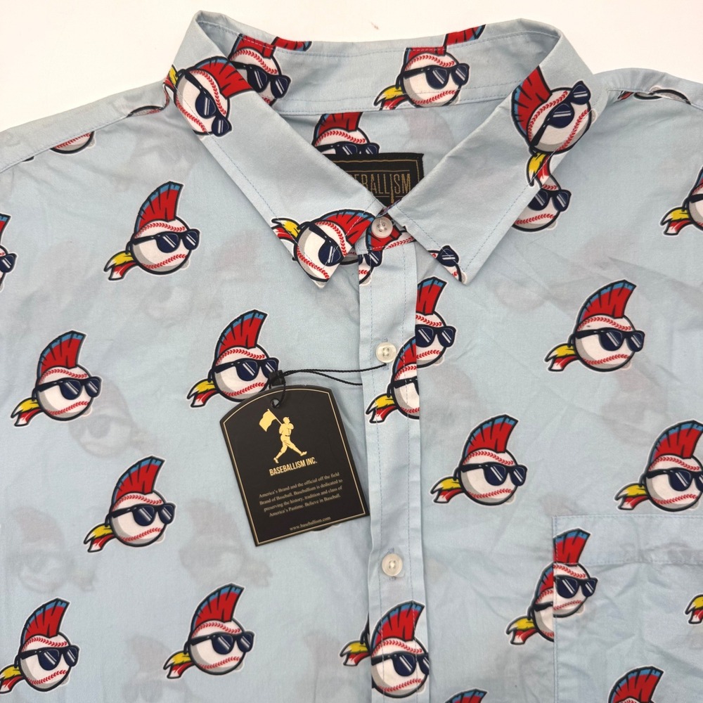 Baseballism Button Down Men 3XL Blue Major League Baseball Mohawk Graphic Shirt